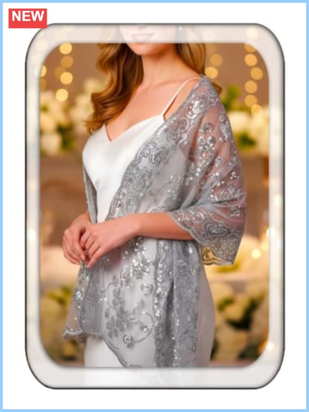 Sequin Shawl Wrap Evening Dress Sheer Wedding Scarf Bridal Pashmina